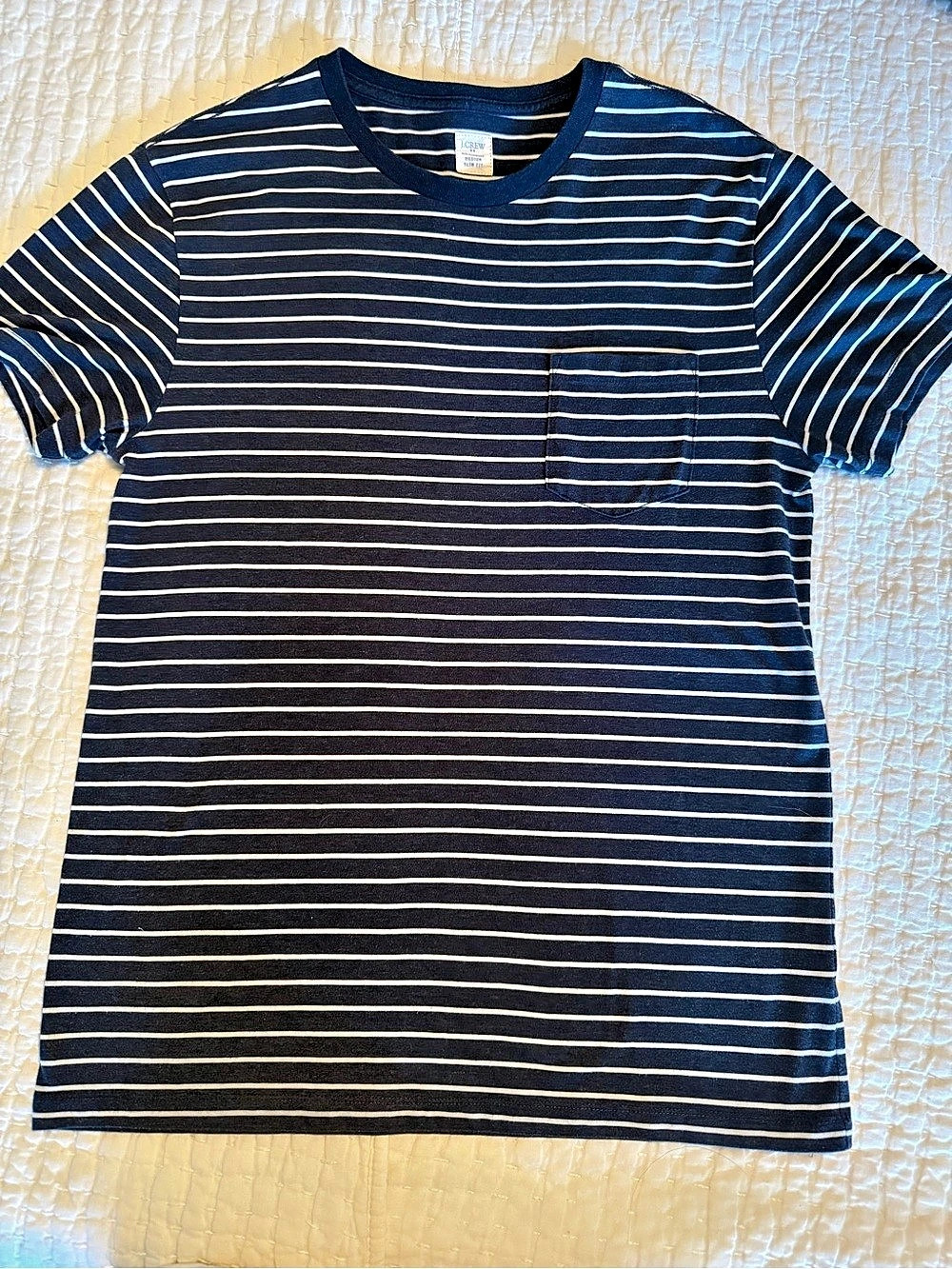 J.Crew Slim Striped Pocket T-Shirt Blue & White Medium